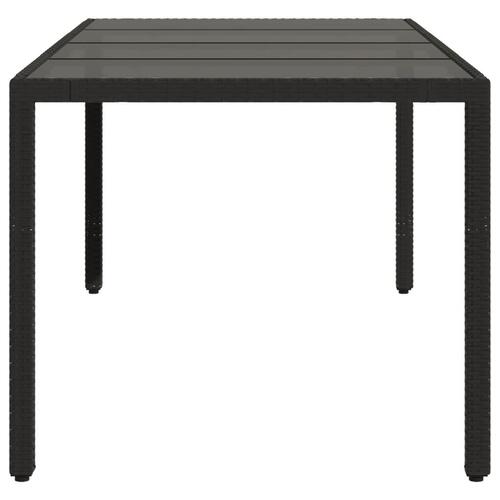 Havebord med glastop 150x90x75 cm polyrattan sort