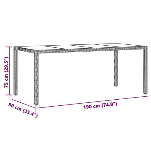 Havebord med glastop 150x90x75 cm polyrattan sort