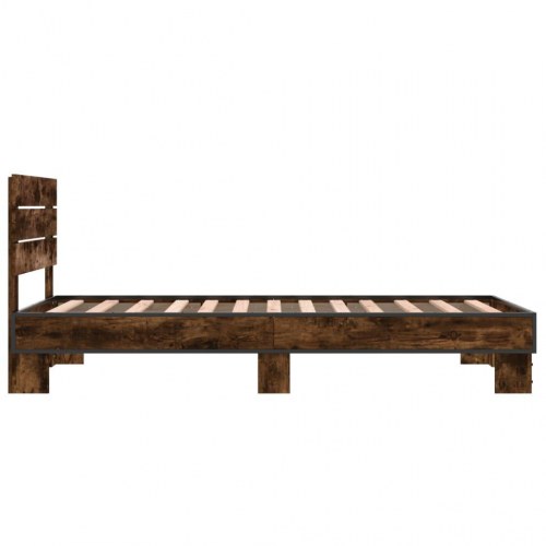 Sengeramme 75x190 cm konstrueret træ og metal røget eg