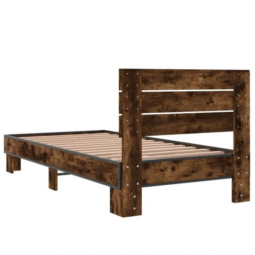 Sengeramme 75x190 cm konstrueret træ og metal røget eg