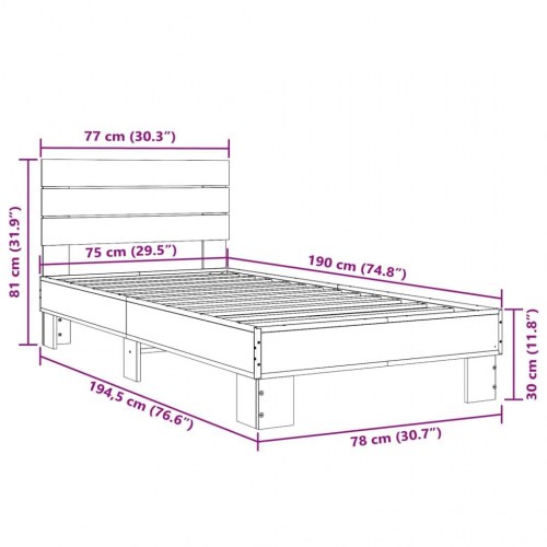 Sengeramme 75x190 cm konstrueret træ og metal røget eg