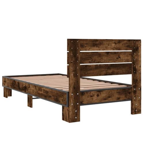 Sengeramme 90x190 cm konstrueret træ og metal røget eg