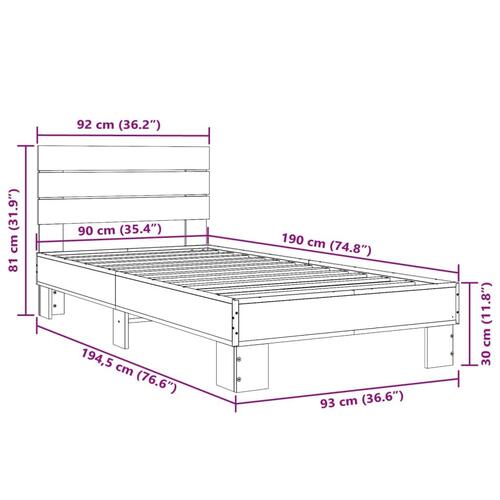 Sengeramme 90x190 cm konstrueret træ og metal røget eg