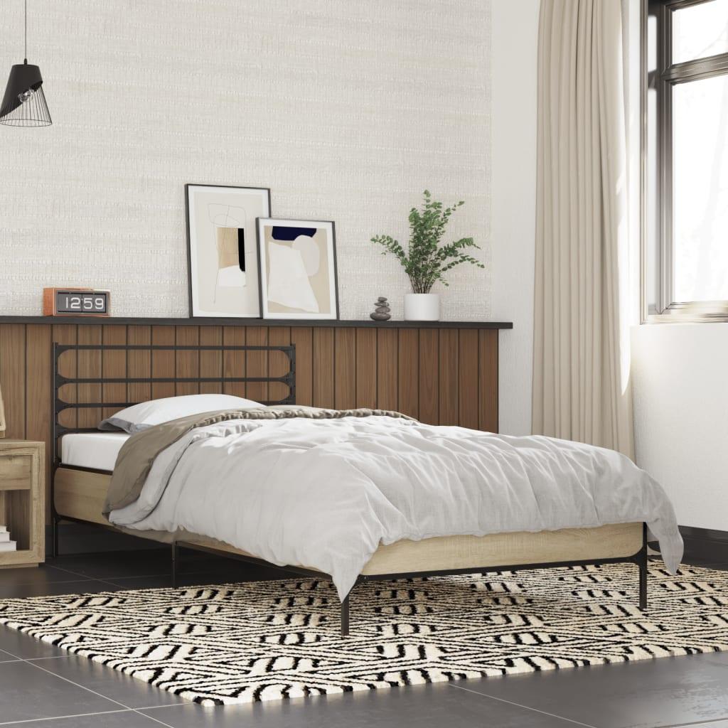 Sengeramme 90x200 cm konstrueret træ og metal sonoma-eg