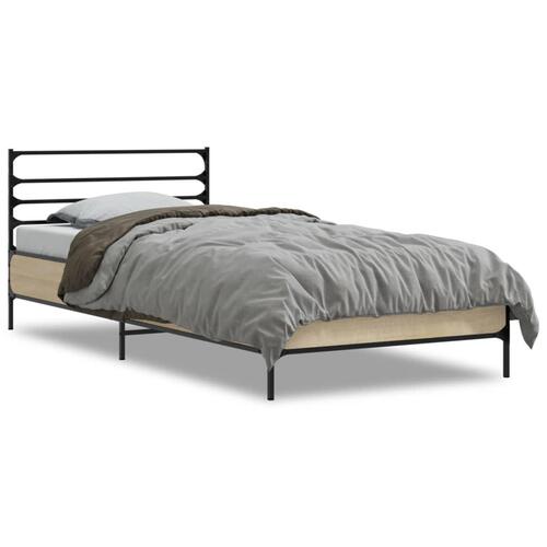 Sengeramme 90x200 cm konstrueret træ og metal sonoma-eg