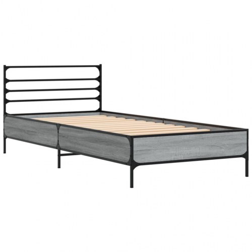 Sengeramme 90x190 cm i konstrueret træ og metal - grå sonoma-eg