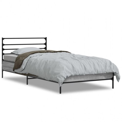 Sengeramme 90x190 cm i konstrueret træ og metal - grå sonoma-eg