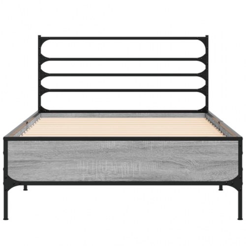 Sengeramme 90x190 cm i konstrueret træ og metal - grå sonoma-eg