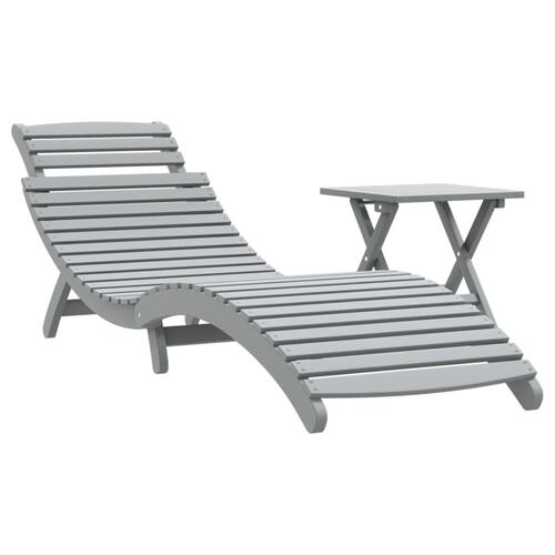 Liggestol med bord massivt træ akacie grå