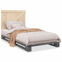 Sengeramme med sengegavl 100x200 cm massivt fyrretræ grå