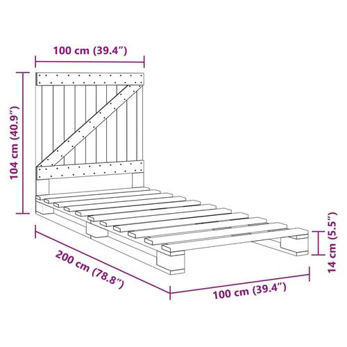 Sengeramme med sengegavl 100x200 cm massivt fyrretræ grå