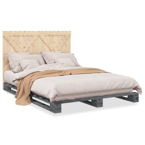 Sengeramme med sengegavl 140x200 cm massivt fyrretræ grå