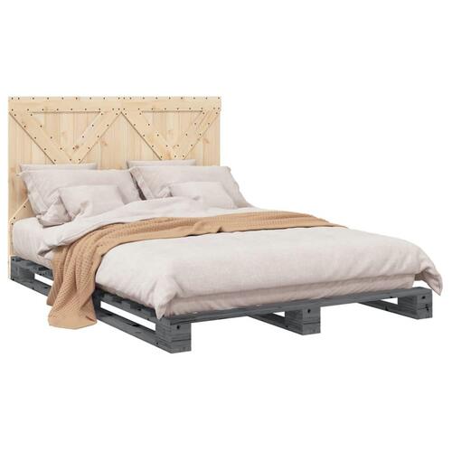 Sengeramme med sengegavl 140x200 cm massivt fyrretræ grå