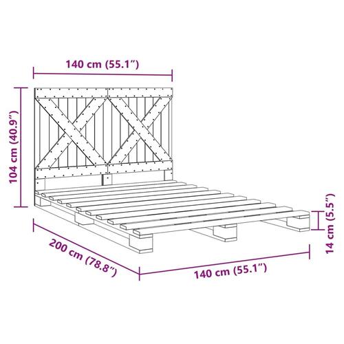Sengeramme med sengegavl 140x200 cm massivt fyrretræ grå