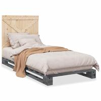 Sengeramme med sengegavl 90x200 cm massivt fyrretræ grå
