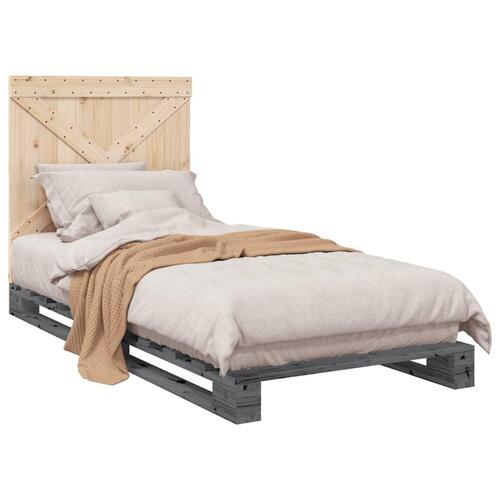 Sengeramme med sengegavl 90x200 cm massivt fyrretræ grå
