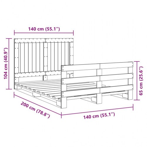 Sengeramme med sengegavl 140x200 cm i massivt fyrretræ