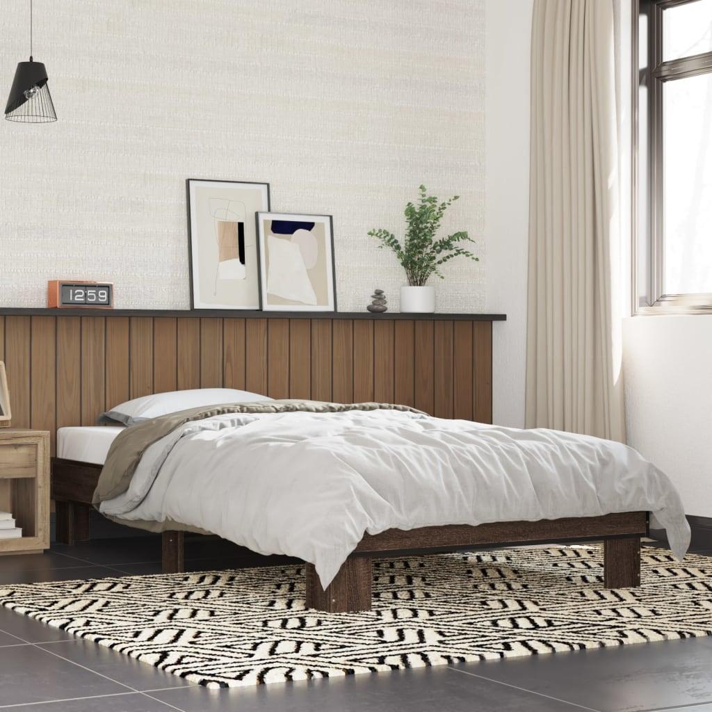 Sengeramme 100x200 cm konstrueret træ og metal brunt egetræ