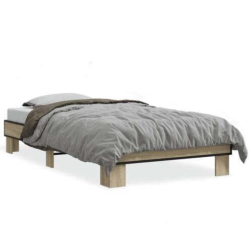 Sengeramme 90x200 cm konstrueret træ og metal sonoma-eg