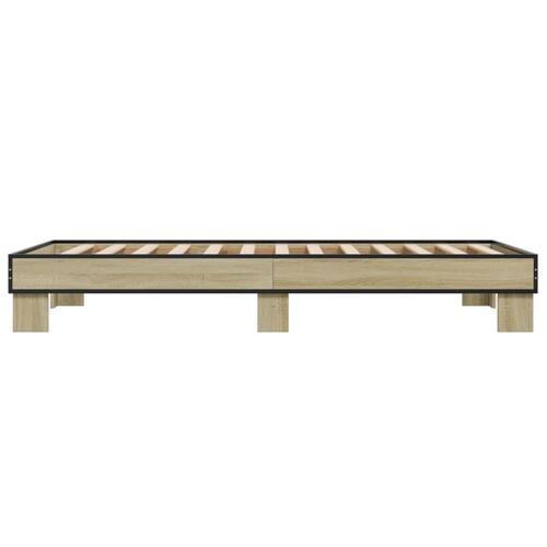 Sengeramme 90x200 cm konstrueret træ og metal sonoma-eg