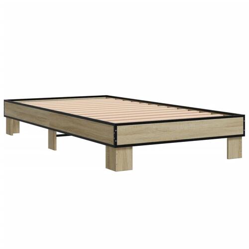 Sengeramme 90x200 cm konstrueret træ og metal sonoma-eg