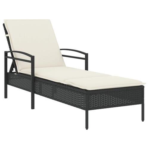 Liggestol med hynde 63x200x81 cm polyrattan sort