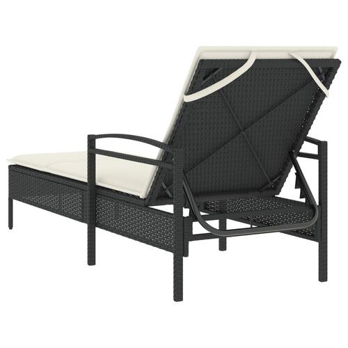 Liggestol med hynde 63x200x81 cm polyrattan sort