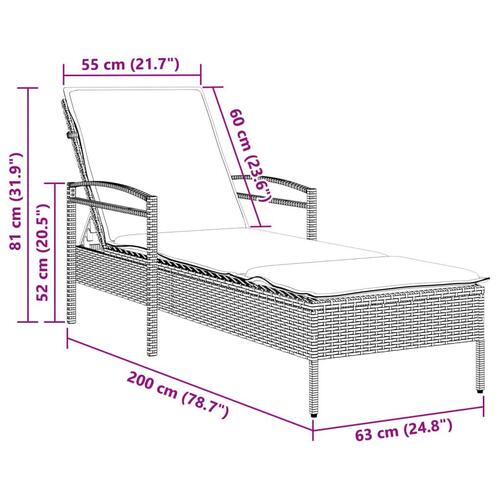 Liggestol med hynde 63x200x81 cm polyrattan beige