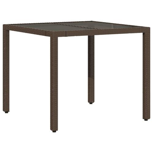 Havebord med glastop 90x90x75 cm polyrattan brun