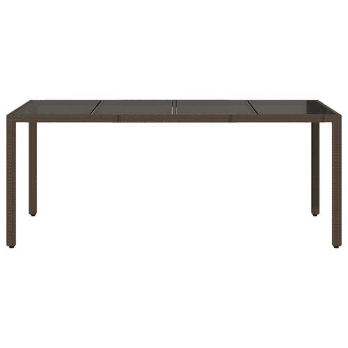 Havebord med glastop 190x90x75 cm polyrattan brun