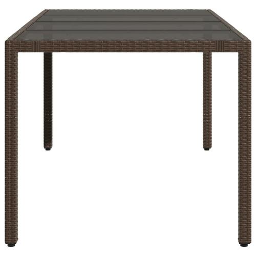 Havebord med glastop 190x90x75 cm polyrattan brun