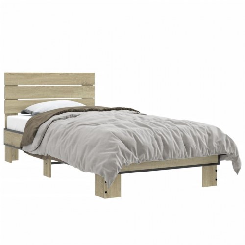 Sengeramme 75x190 cm konstrueret træ og metal sonoma-eg