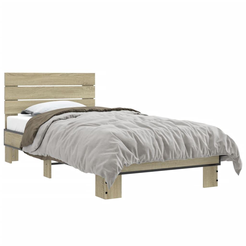 Sengeramme 75x190 cm konstrueret træ og metal sonoma-eg