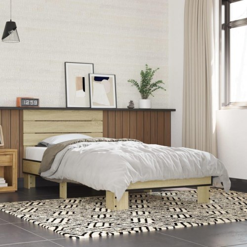 Sengeramme 75x190 cm konstrueret træ og metal sonoma-eg