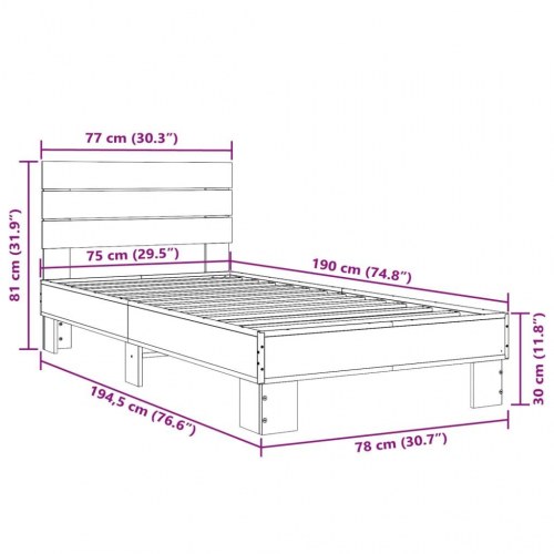 Sengeramme 75x190 cm konstrueret træ og metal sonoma-eg