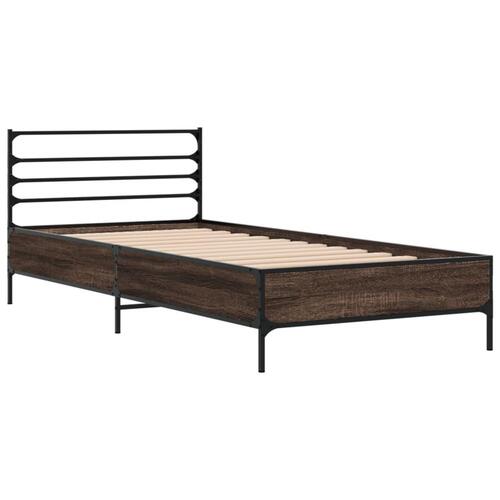 Sengeramme 90x190 cm konstrueret træ og metal brun egetræsfarve