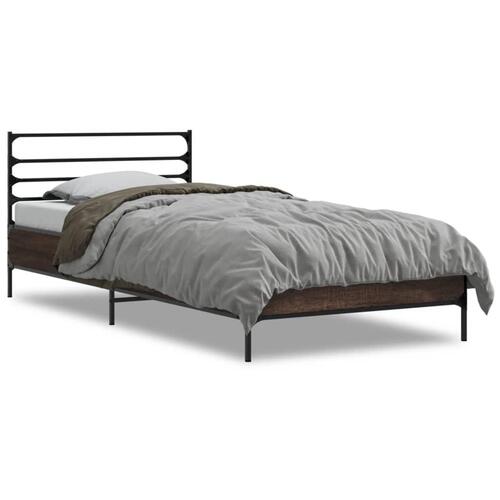 Sengeramme 90x190 cm konstrueret træ og metal brun egetræsfarve