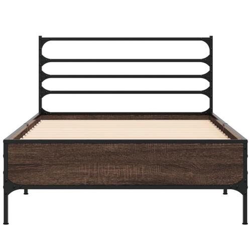 Sengeramme 90x190 cm konstrueret træ og metal brun egetræsfarve