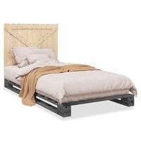Sengeramme med sengegavl 100x200 cm massivt fyrretræ grå