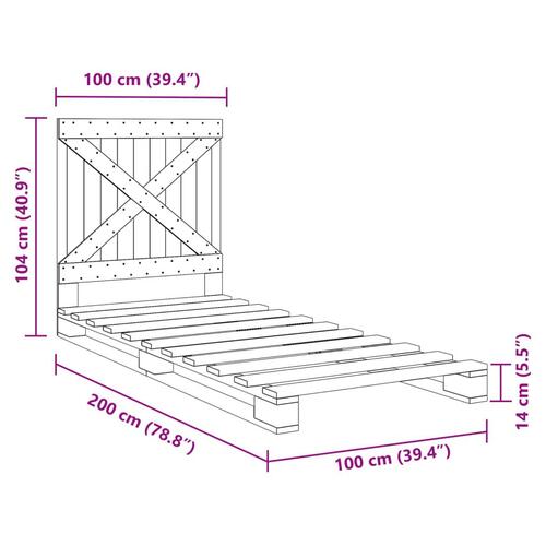 Sengeramme med sengegavl 100x200 cm massivt fyrretræ grå