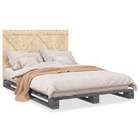 Sengeramme med sengegavl 160x200 cm massivt fyrretræ grå
