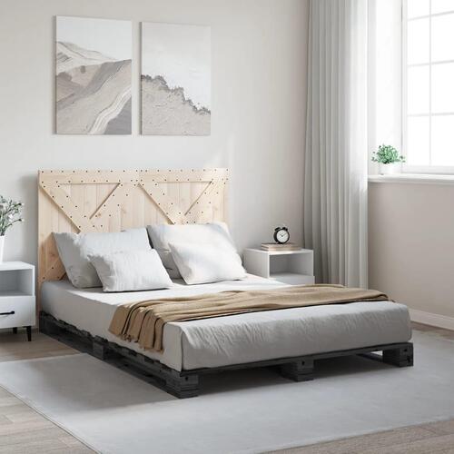 Sengeramme med sengegavl 160x200 cm massivt fyrretræ grå