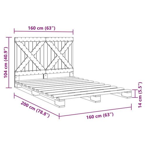 Sengeramme med sengegavl 160x200 cm massivt fyrretræ grå