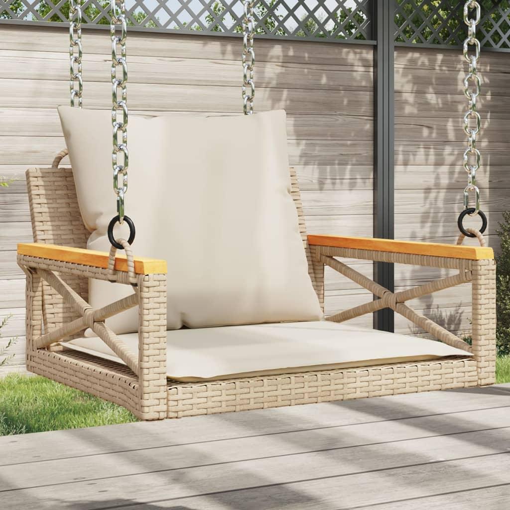 Gyngebænk med hynder 63x62x40 cm polyrattan beige