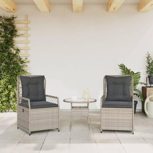 Havestole 2 stk. med lænefunktion polyrattan grå