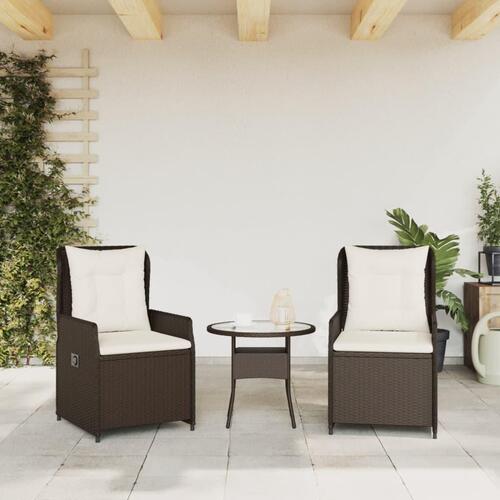 Havestole 2 stk. med lænefunktion polyrattan brun