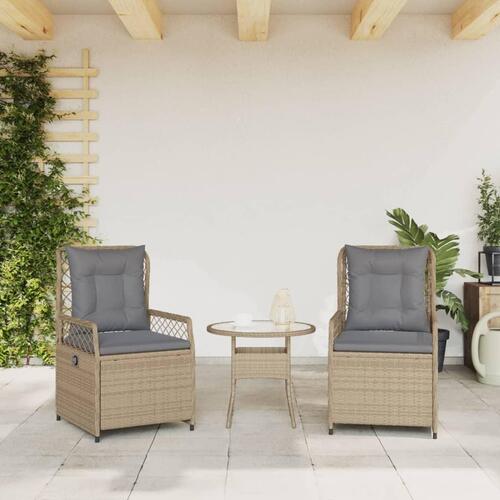 Havestole 2 stk. med lænefunktion polyrattan beige
