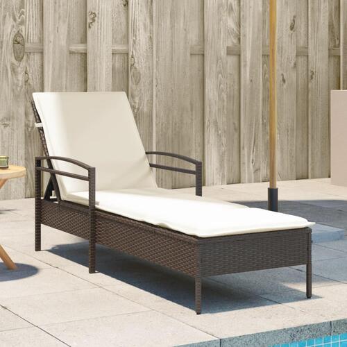 Liggestol med hynde 63x200x81 cm polyrattan brun