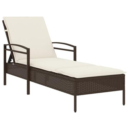 Liggestol med hynde 63x200x81 cm polyrattan brun