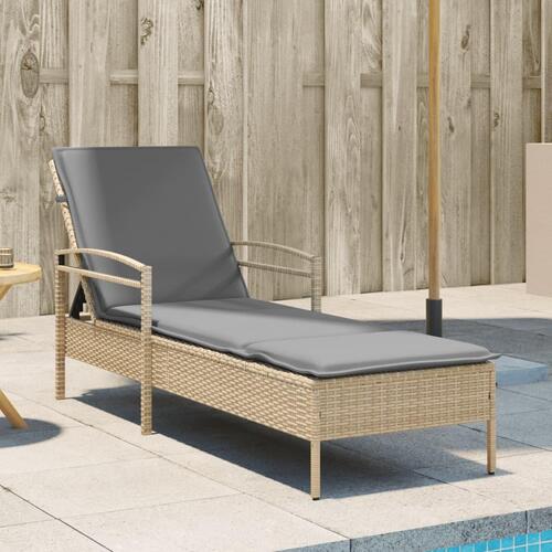 Liggestol med hynde 63x200x81 cm polyrattan beige